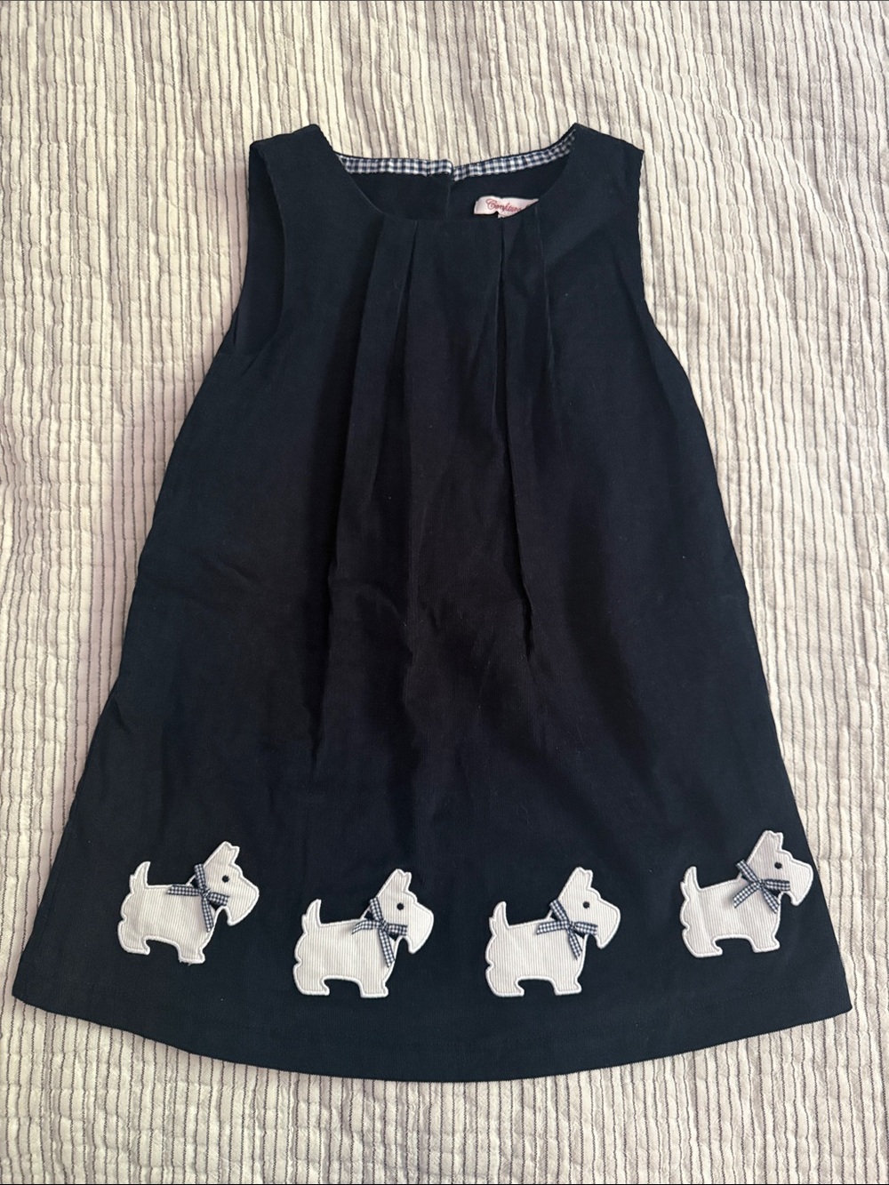 Girls Navy Scottie Dog Trim A-Line Dress